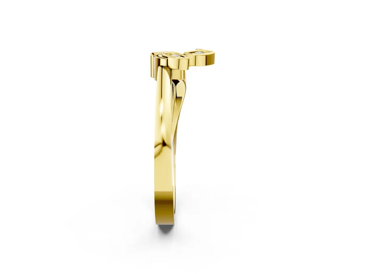 Three-Stone Round Diamond Leaf Bypass Ring with Bezel Setting Yellow gold