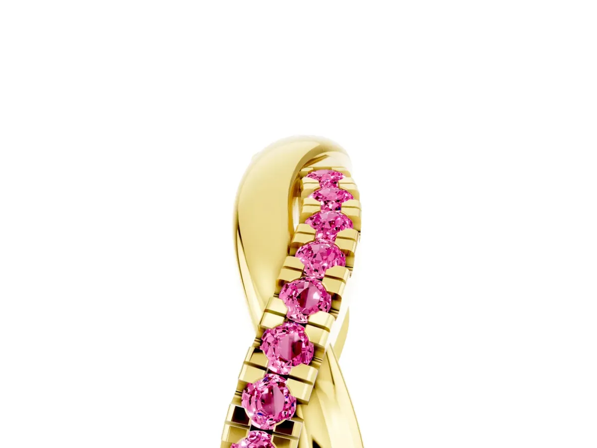 Round Pink Sapphire Twisted Infinity Band with Prong Setting Yellow gold