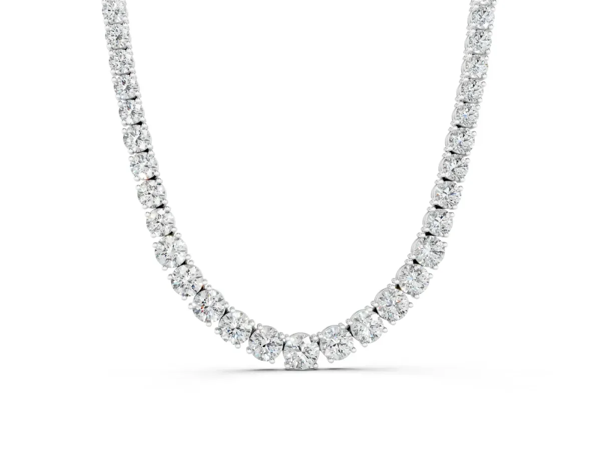 Round Diamond Tennis Necklace with Prong Setting White gold