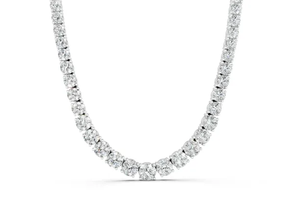 Round Diamond Tennis Necklace with Prong Setting Silver