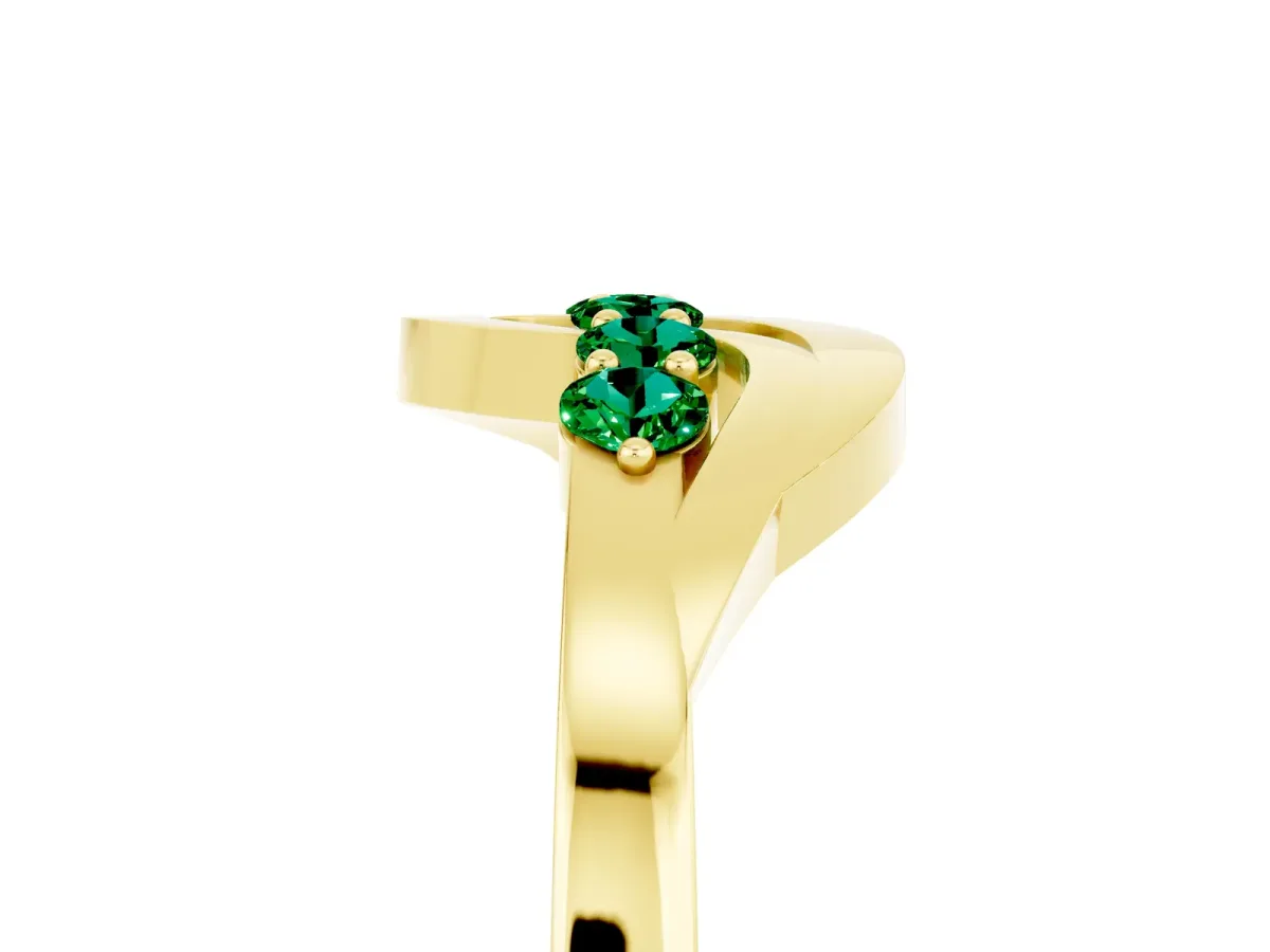 Five-Stone Round Emerald Crossover Band with Prong Setting Yellow gold