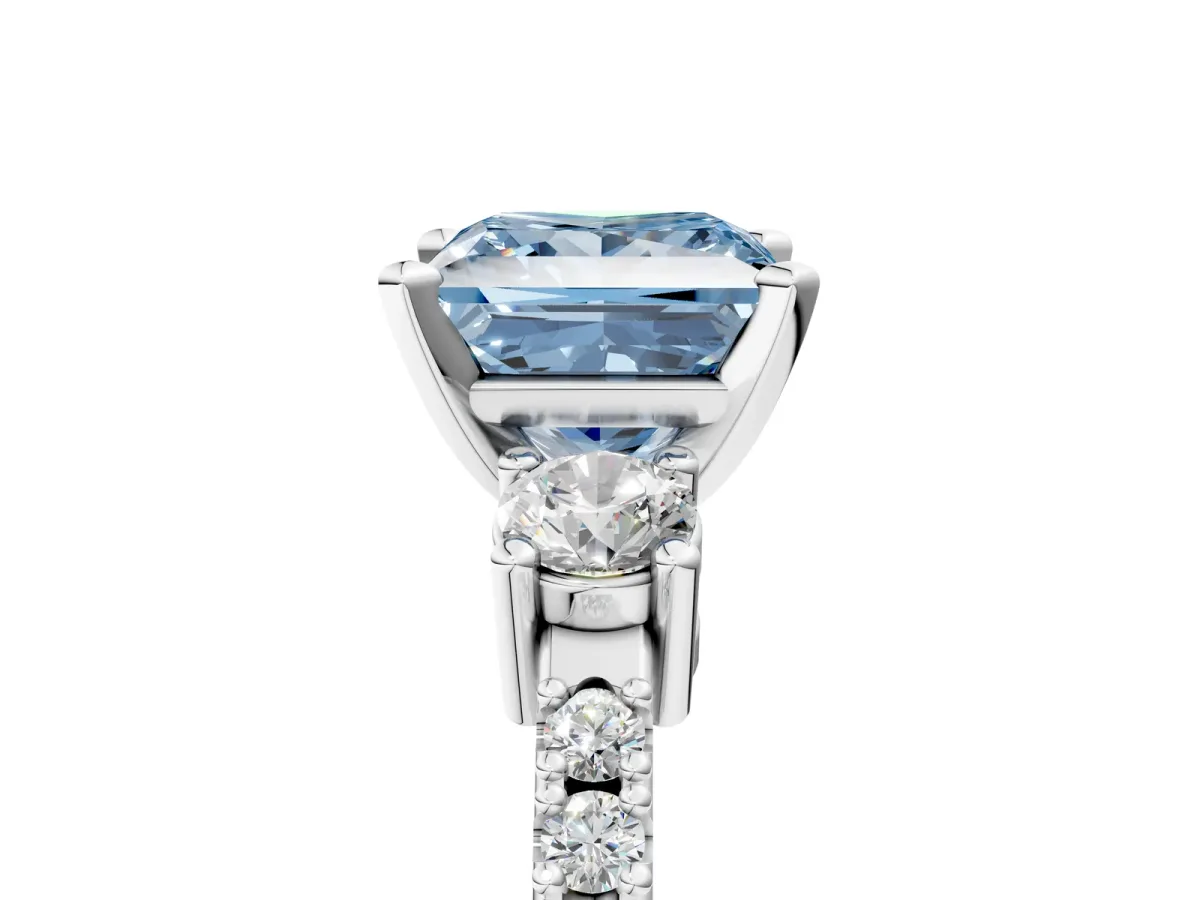 Fancy Blue Princess Cut Cut Three-Stone Diamond Pavé Band with Prong Setting Platinum