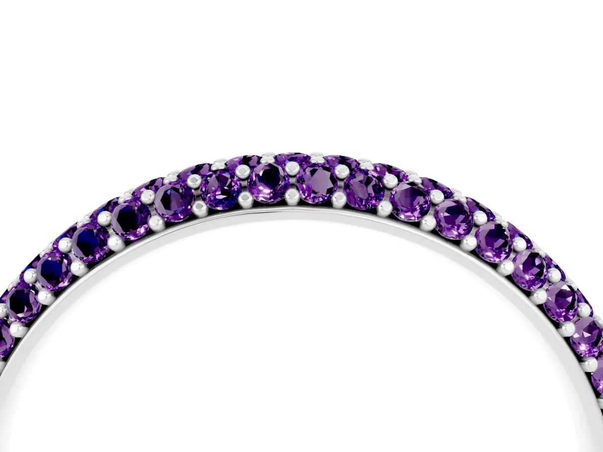Round Amethyst Pavé Eternity Band with Shared Prong Setting White gold
