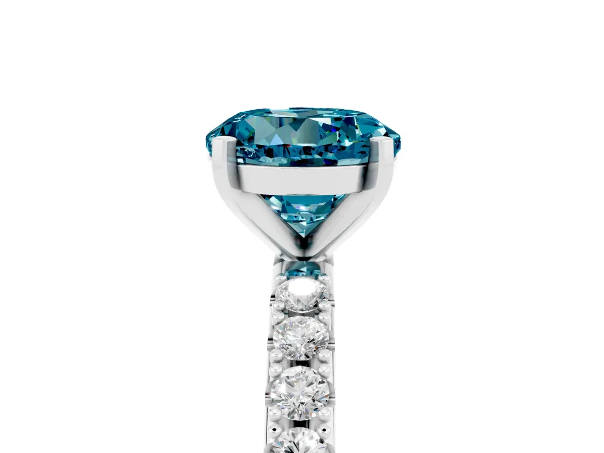 Round Cut Blue Topaz Solitaire Pavé Band with Four-Prong Setting Platinum