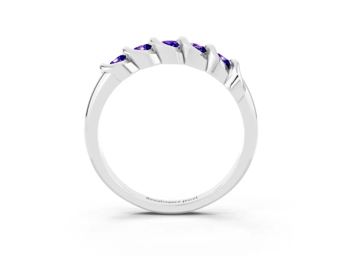 Round Tanzanite Eternity Band with Twist Prong Setting Silver