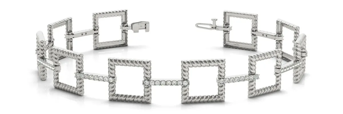 Square Link Diamond Pavé Rope Bracelet White gold