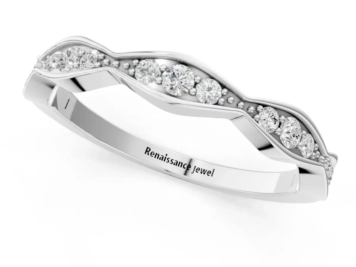 Round Diamond Scalloped Pavé Eternity Band Silver