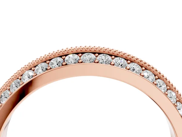 Double Row Pavé Round Diamond White Gold Band with Shared Prong Setting Rose gold