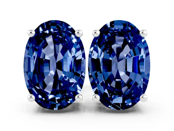 Oval Cut Blue Sapphire Stud Earrings Platinum
