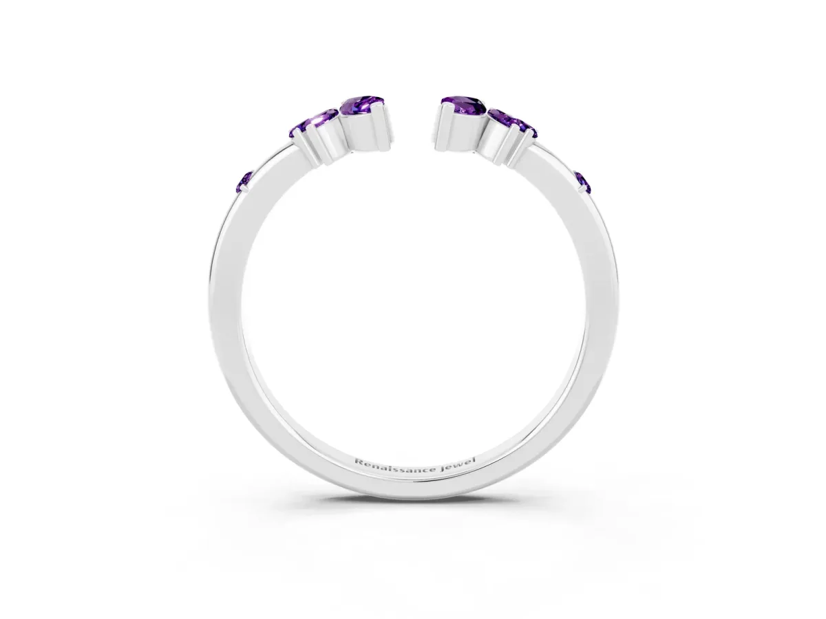 Open Marquise Cluster Amethyst Band with Prong Setting Platinum