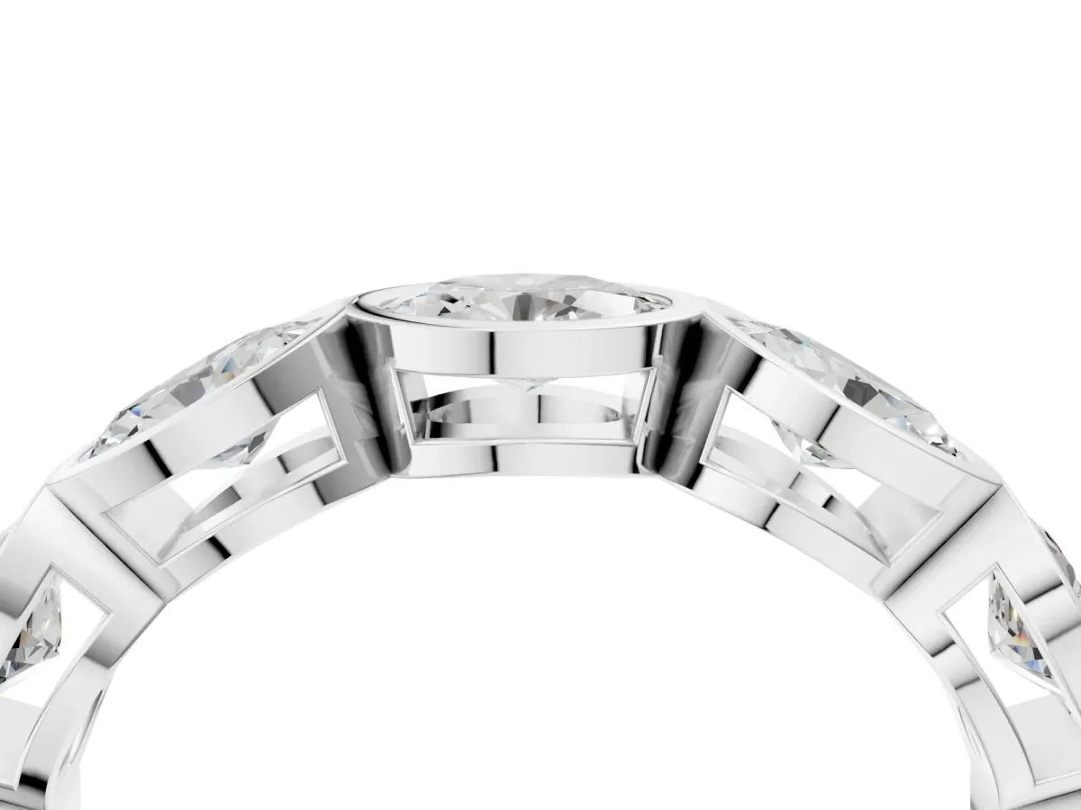 Oval Diamond Bezel Set Eternity Wedding Band Silver