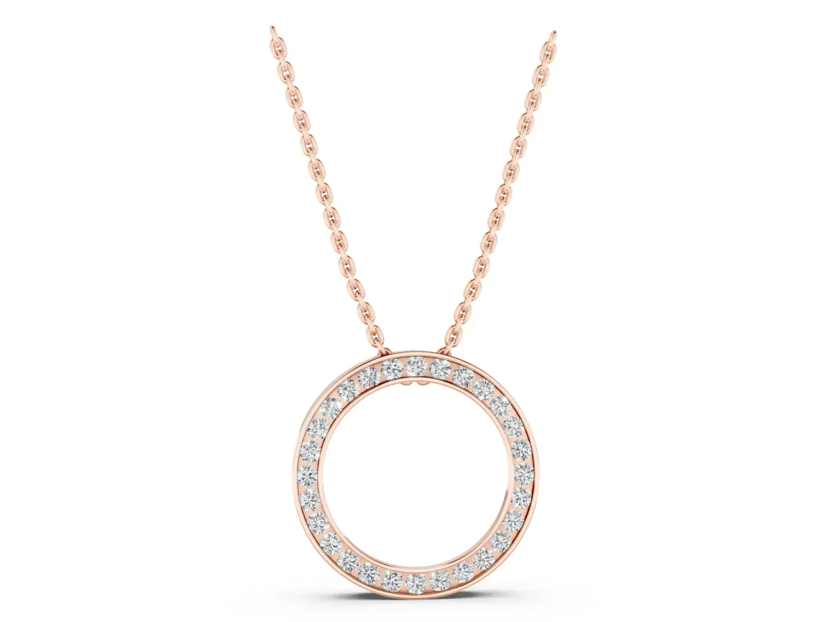Round Diamond Channel Set Pendant Rose gold