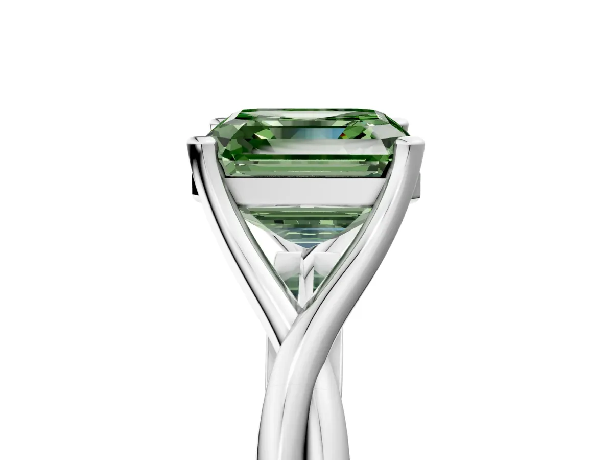 Fancy Green Asscher Cut Diamond Solitaire Twist Band Prong Setting Ring Platinum