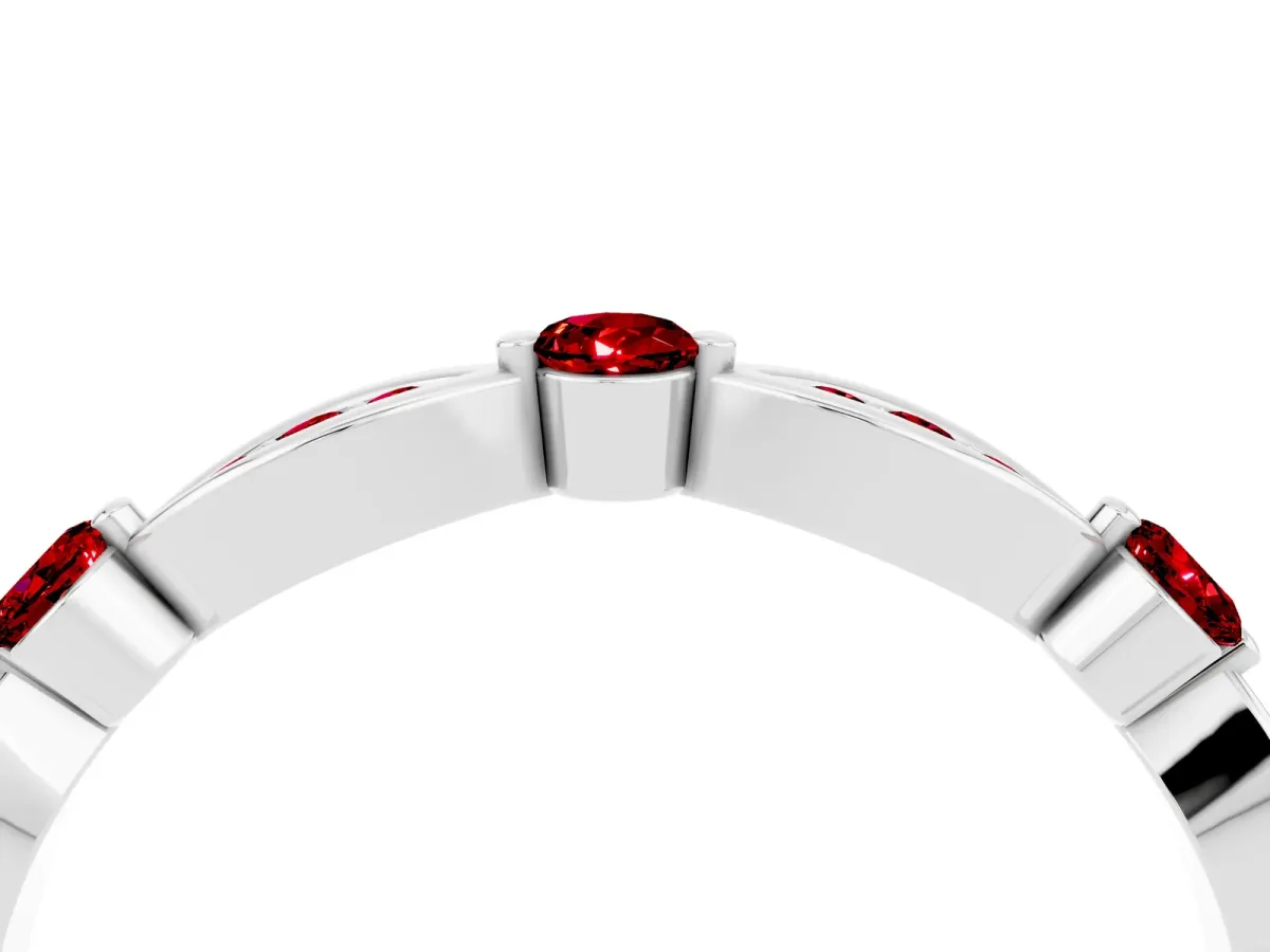 Marquise and Round Ruby Milgrain Band with Bezel Setting Silver