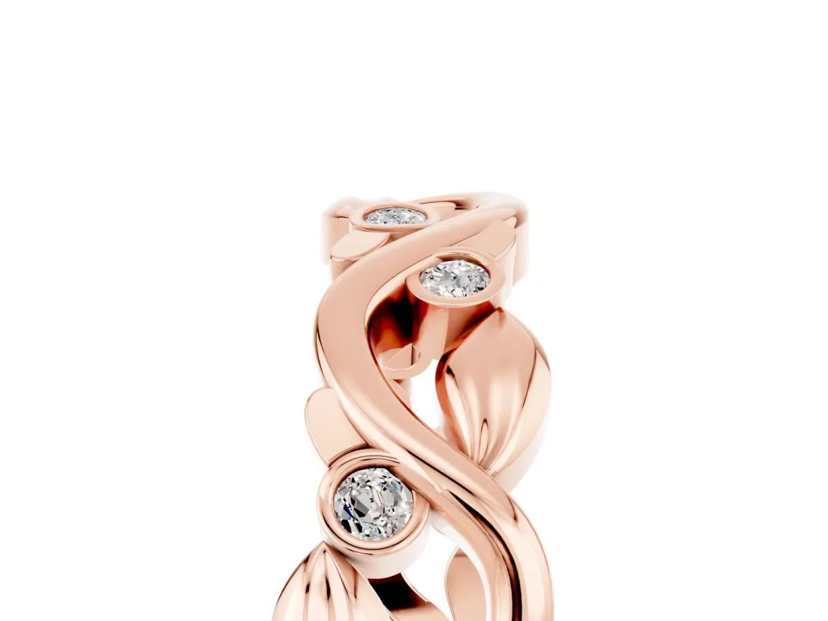 Round Moissanite Leaf Eternity Band with Bezel Setting Rose gold