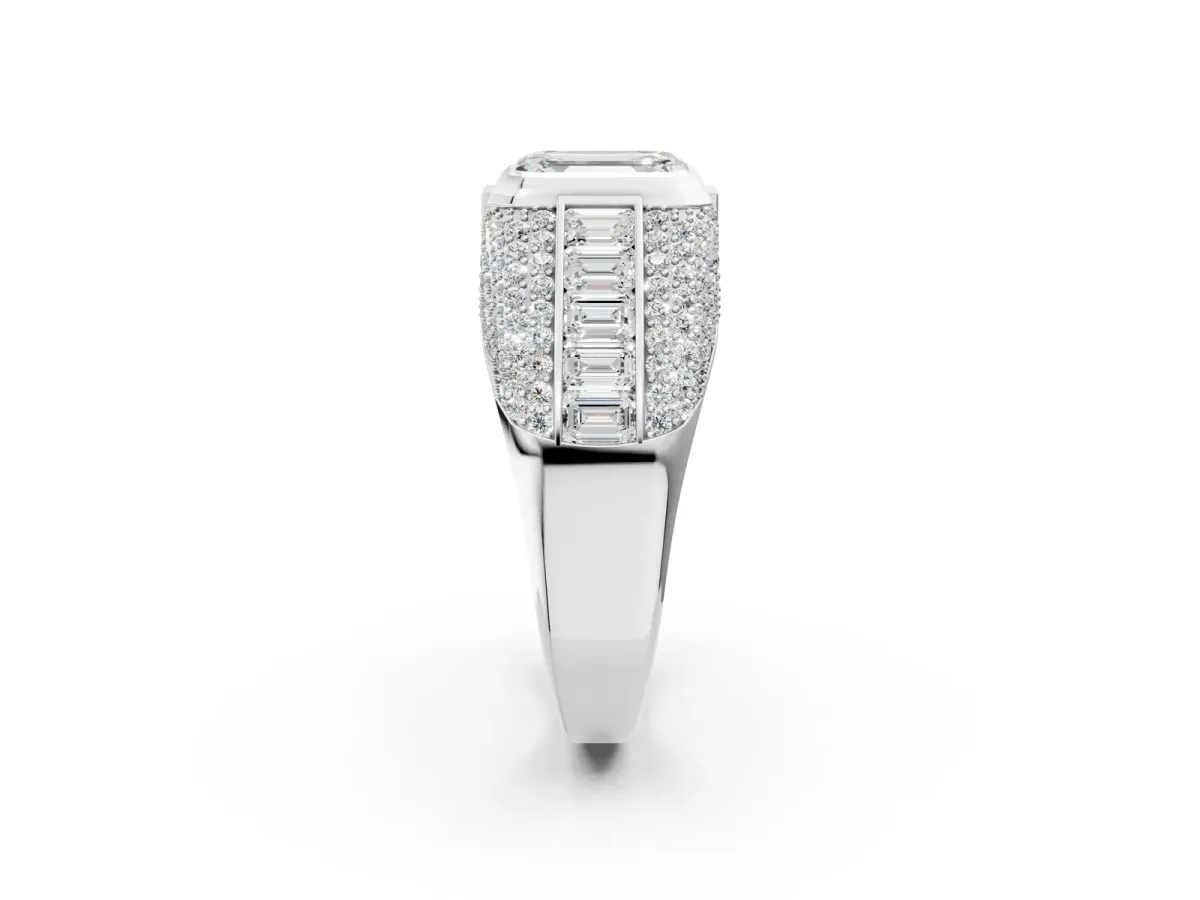 Emerald Cut Diamond Mens Ring with Side Stones Platinum