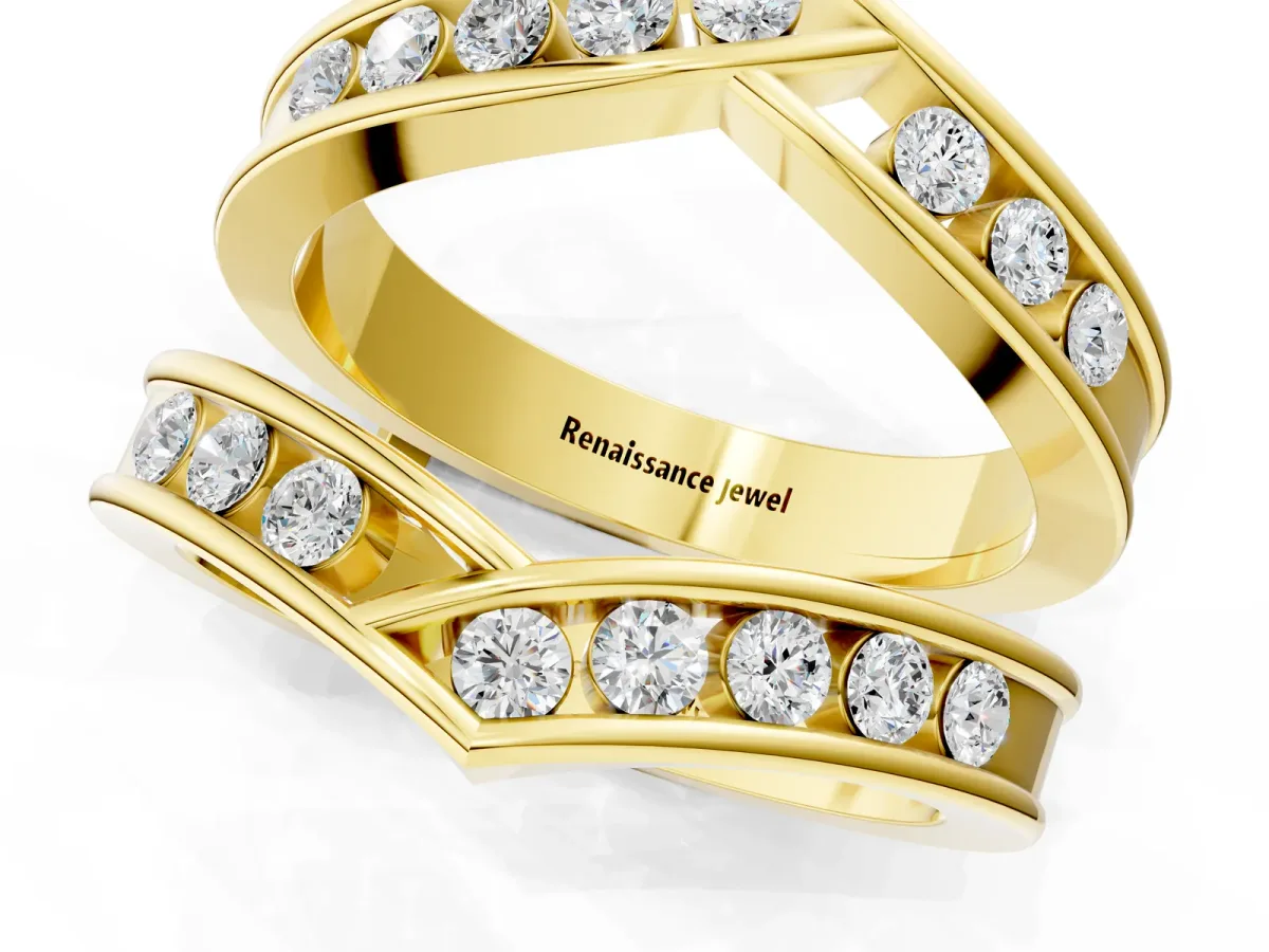 Round Diamond Channel-Set Chevron Band Yellow gold
