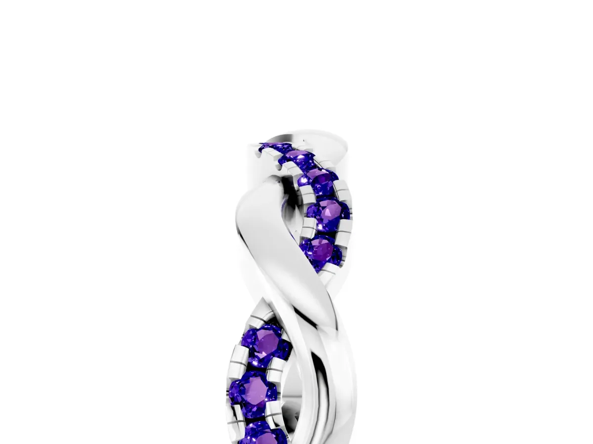 Round Tanzanite Twist Eternity Band with Pavé Setting Silver