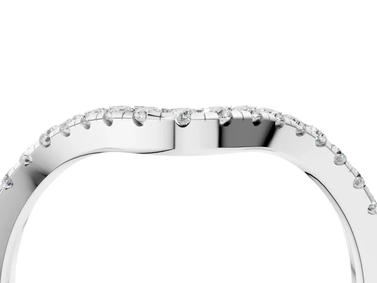 Pavé Round Diamond Infinity Twist Band with Shared Prong Setting Silver