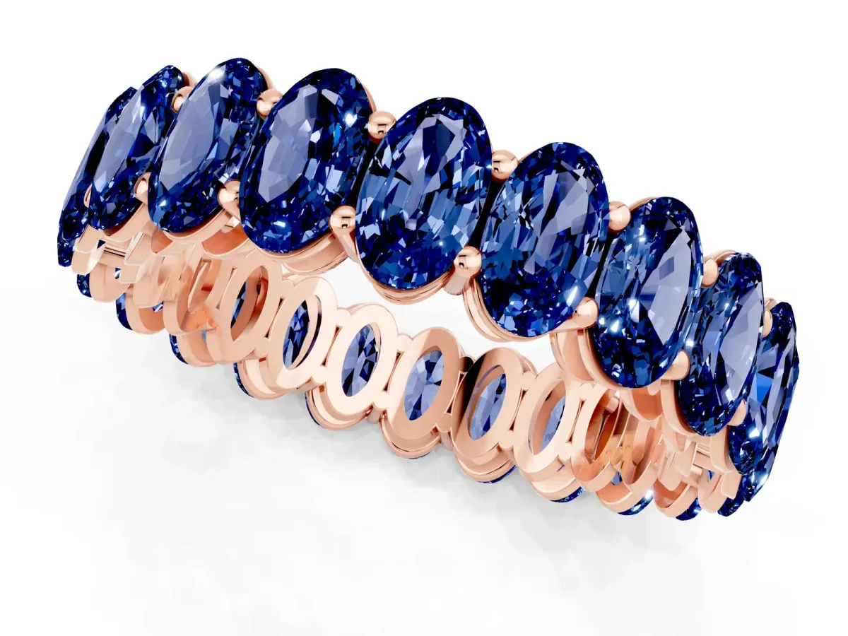 Oval Cut Blue Sapphire Eternity Band with Shared Prong Setting Rose gold