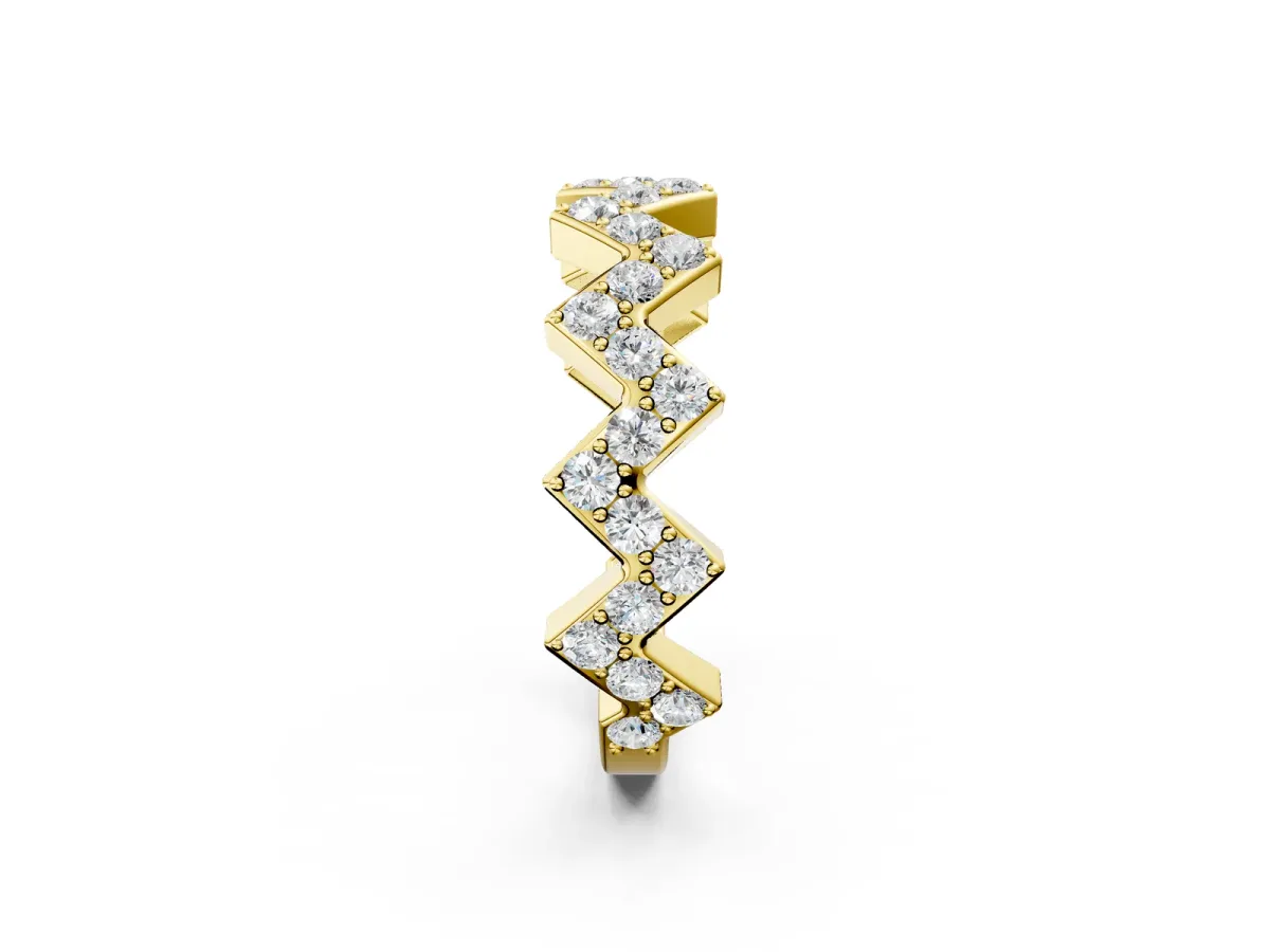 Zigzag Diamond Pave Round Eternity Band with Prong Setting Yellow gold
