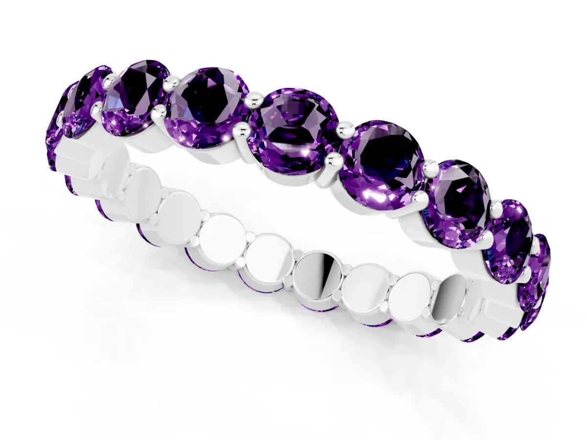 Round Amethyst Eternity Band with U-Prong Setting Silver