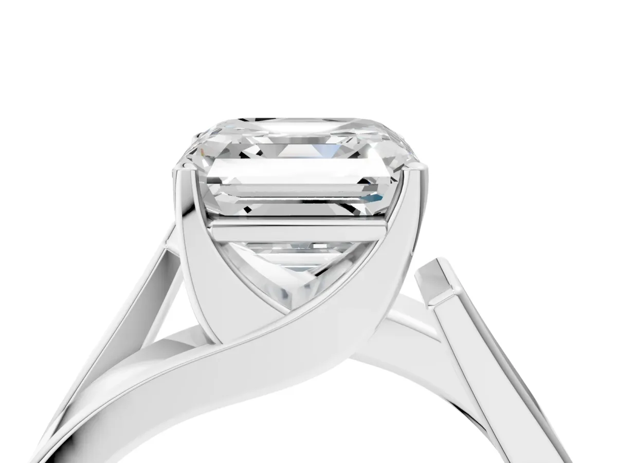 Modern Tension Set Asscher Cut Diamond Solitaire Wide Band Ring Silver