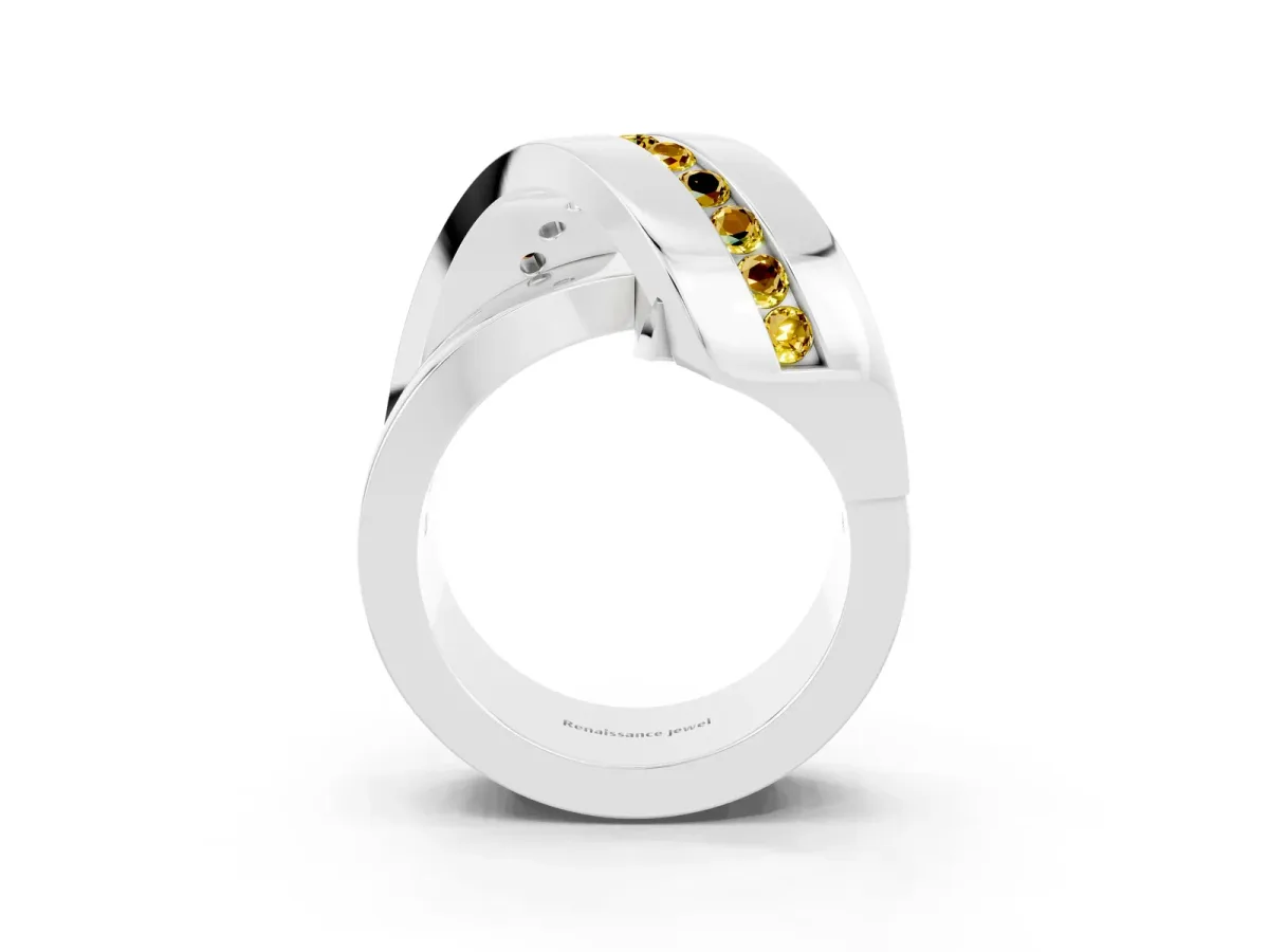 Pavé Round Yellow Sapphire Crossover Band with Channel Setting Silver