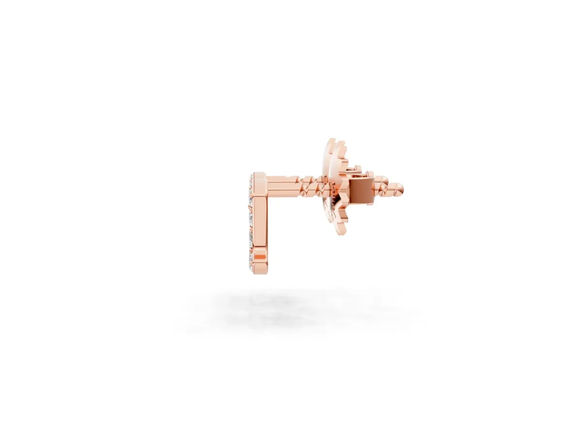 Round Diamond Initial A Stud Earrings Rose gold