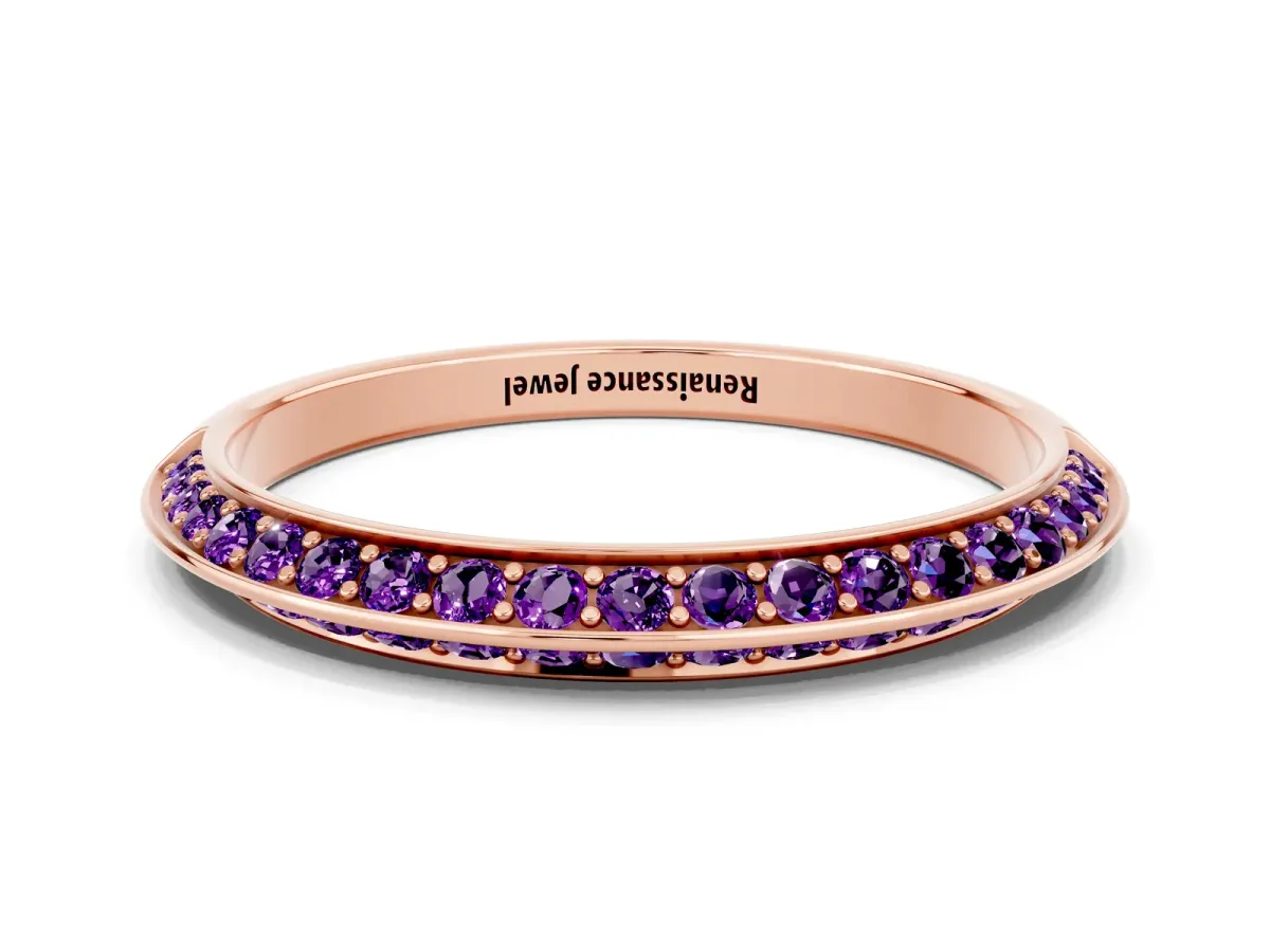 Double Row Pavé Round Amethyst Eternity Band with Channel Setting Rose gold
