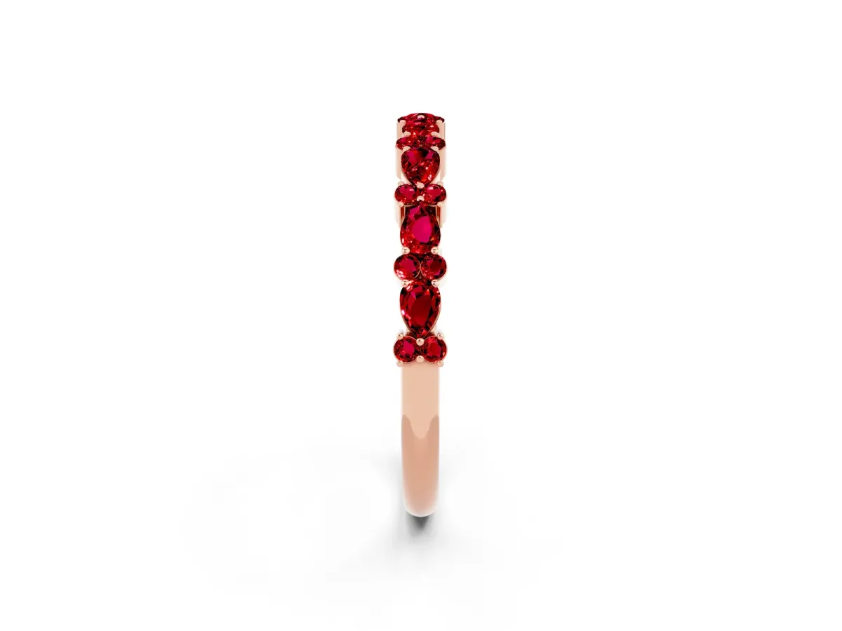 Pear and Round Ruby Wedding Band Rose gold