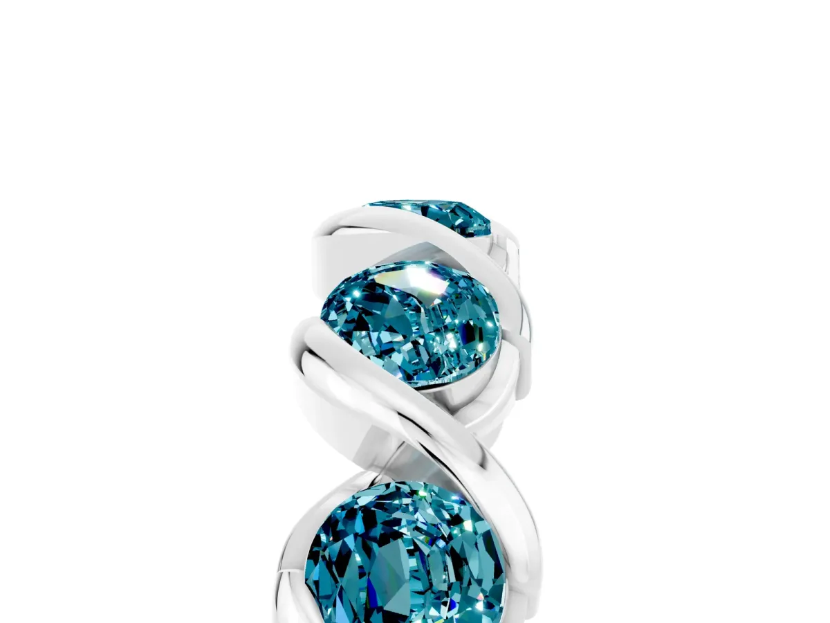 Round Blue Topaz Wave Band with Channel Setting and Shared Prongs Platinum