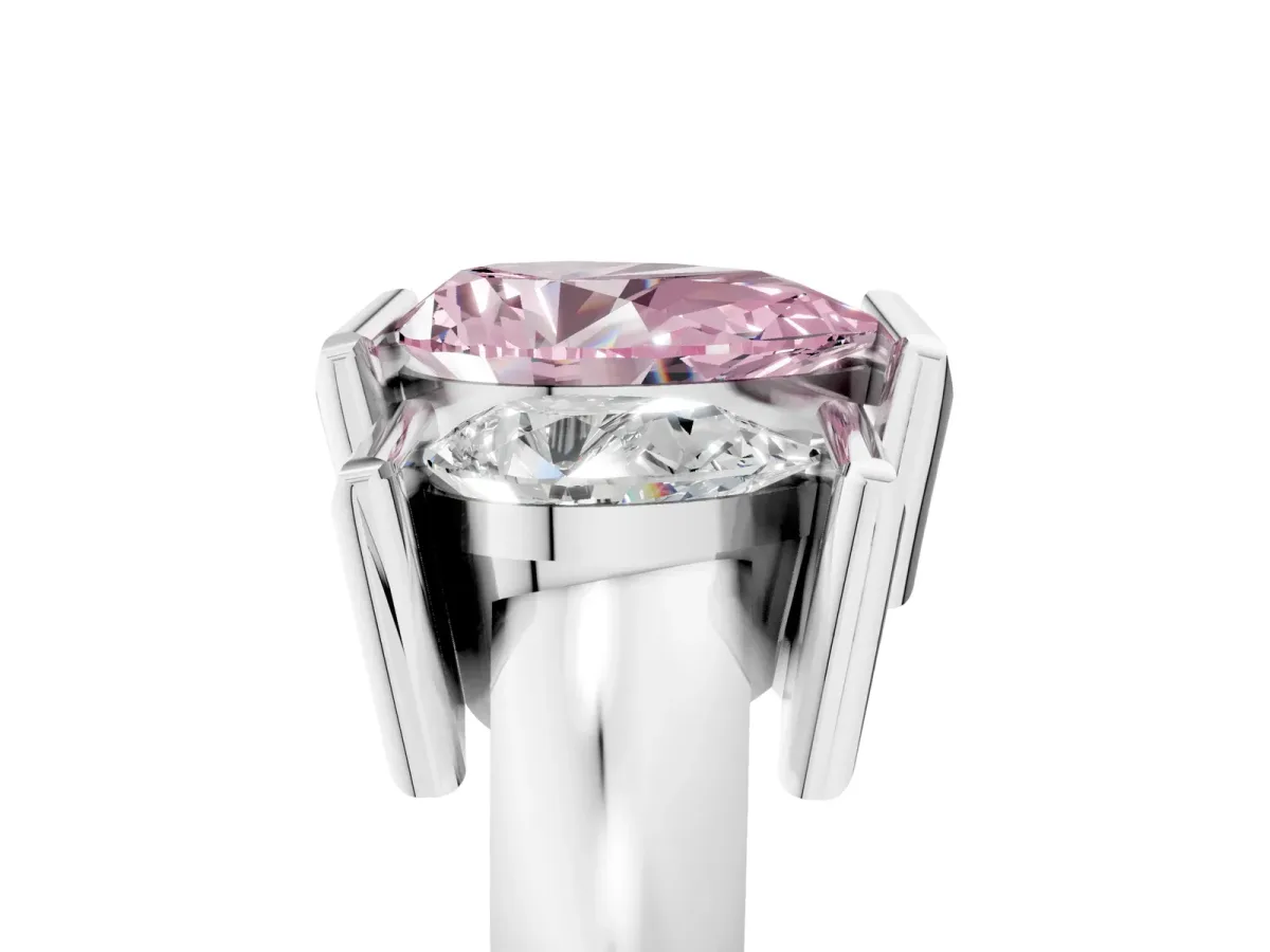 Fancy Pink Three Stone Pear Cut Cut Channel Set Diamond Ring Silver