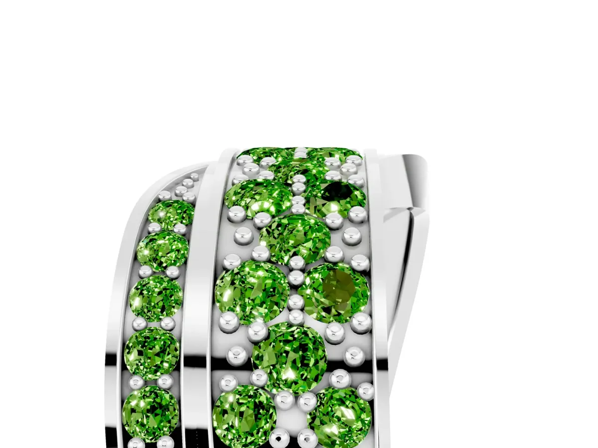 Pavé Round Peridot Crossover Band with Bead Prong Setting Platinum