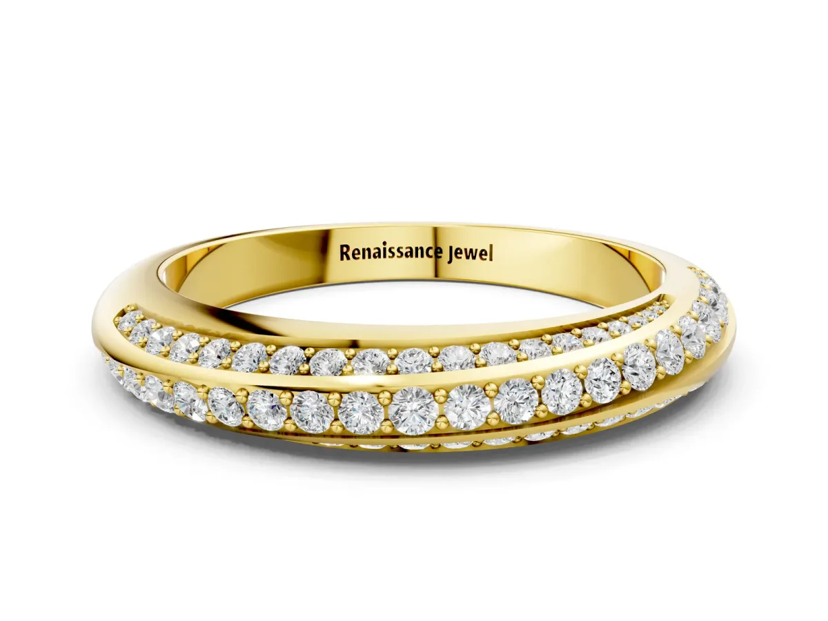 Double Row Pavé Round Diamond Channel Set Band Yellow gold