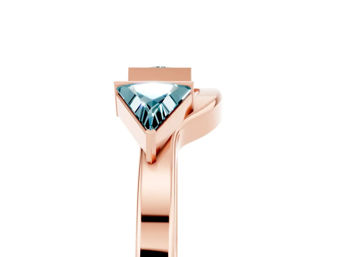 Trillion Blue Topaz Open Band Ring with Bezel Setting Rose gold