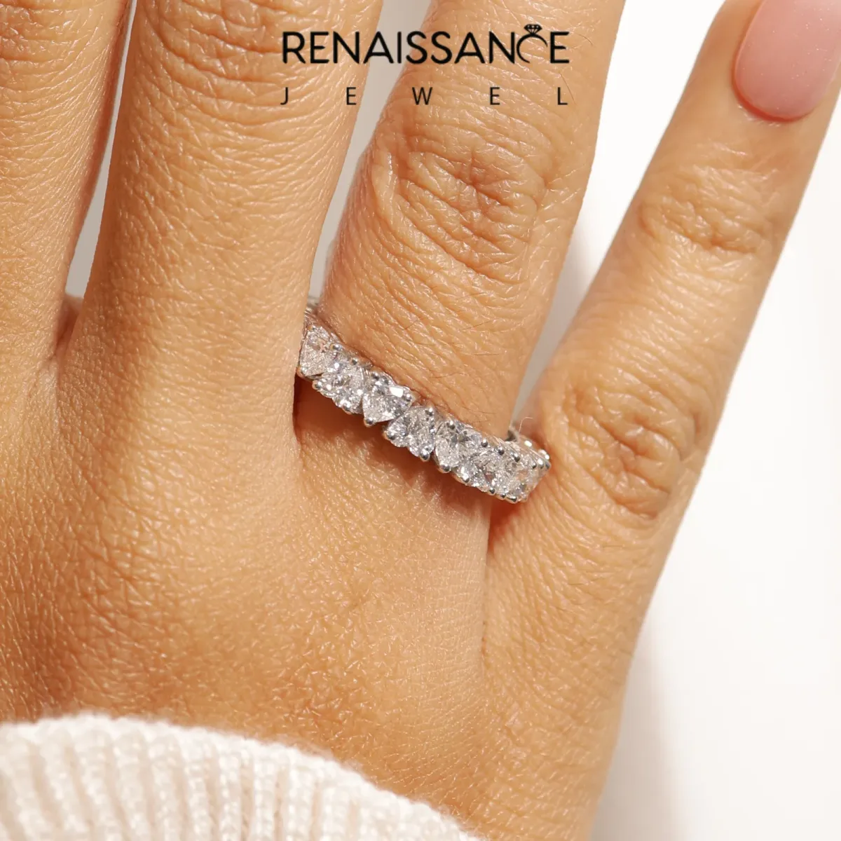 Heart Cut Eternity Band with Shared Prong Setting Silver