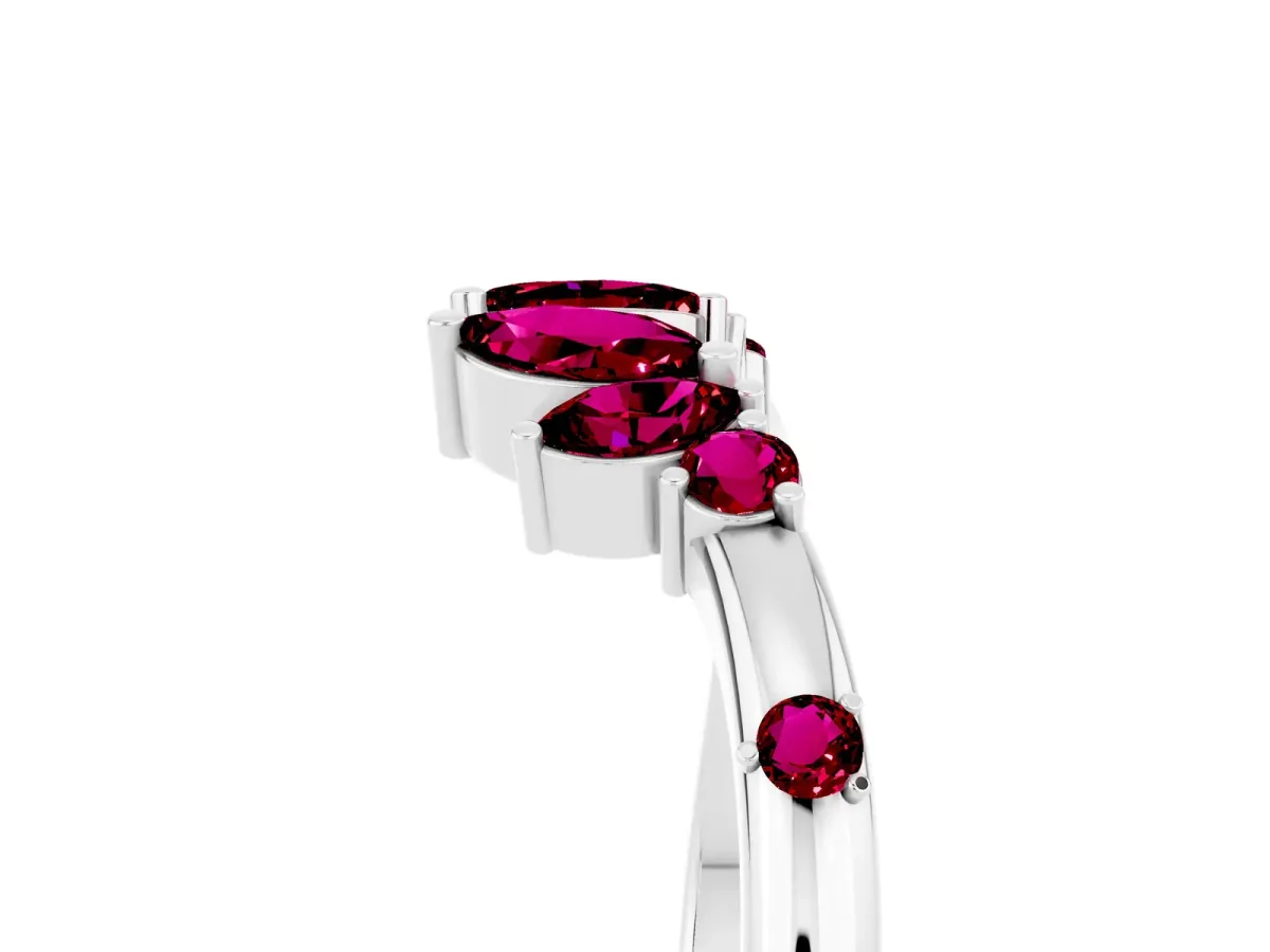 Open Marquise Cluster Garnet Band with Prong Setting Silver