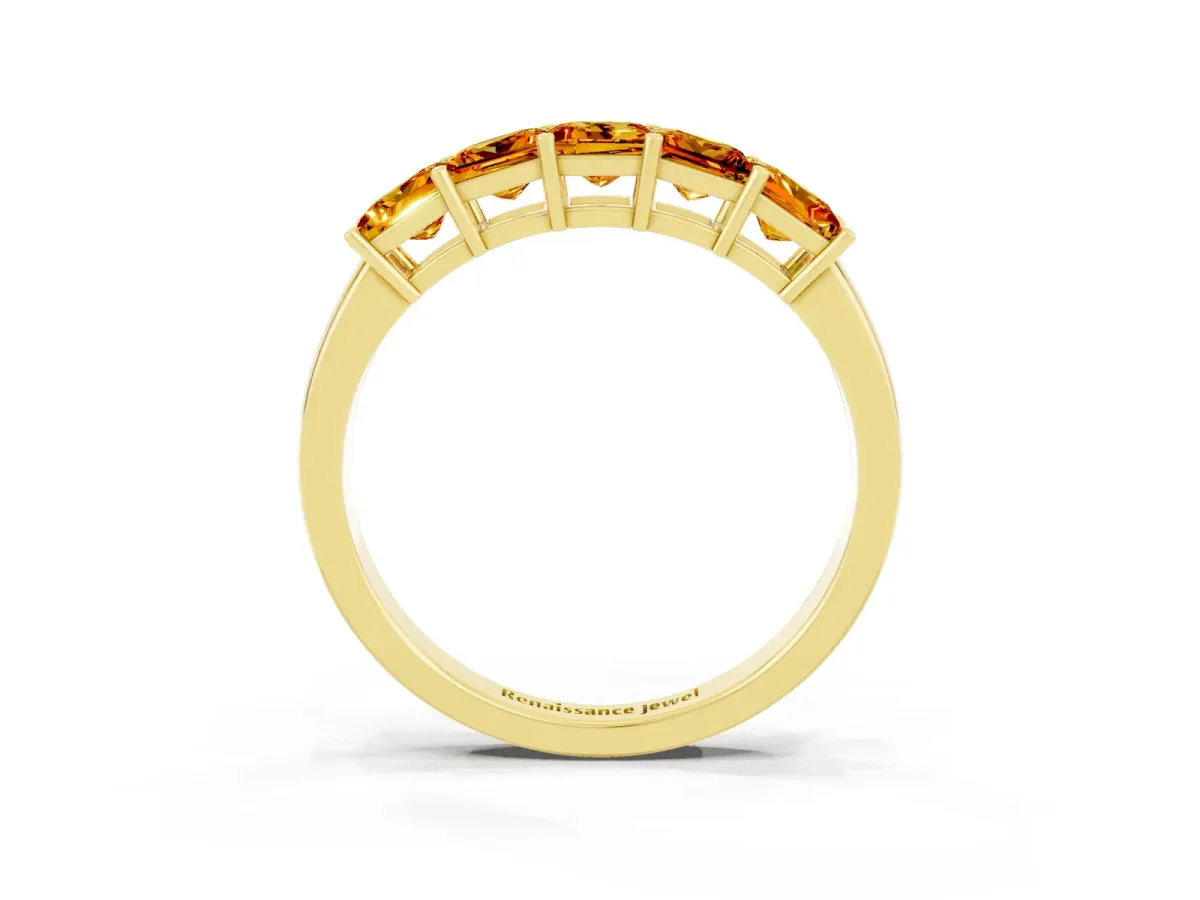 Princess Cut Five-Stone Citrine Band with Prong Setting Yellow gold