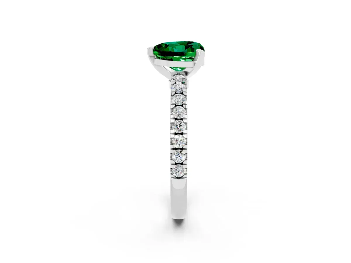 Heart Cut Solitaire Emerald with Pavé Band and Four-Prong Setting Platinum