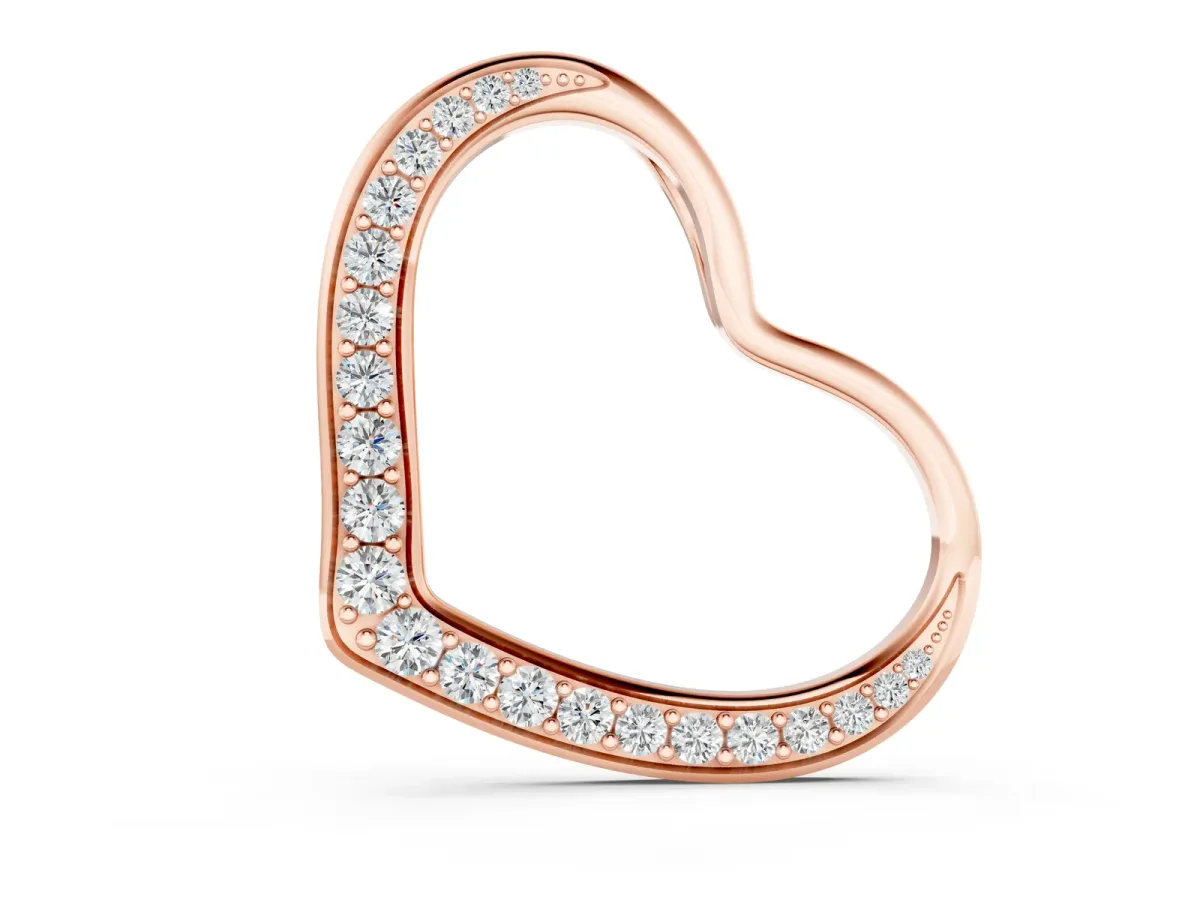 Pavé Round Diamond Open Heart Pendant Rose gold
