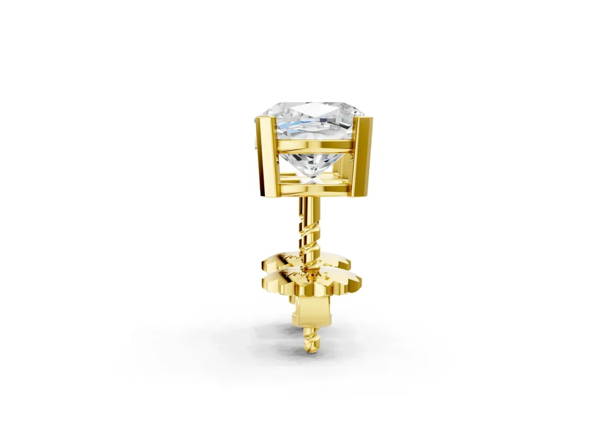 Cushion Cut Diamond Stud Earrings Yellow gold