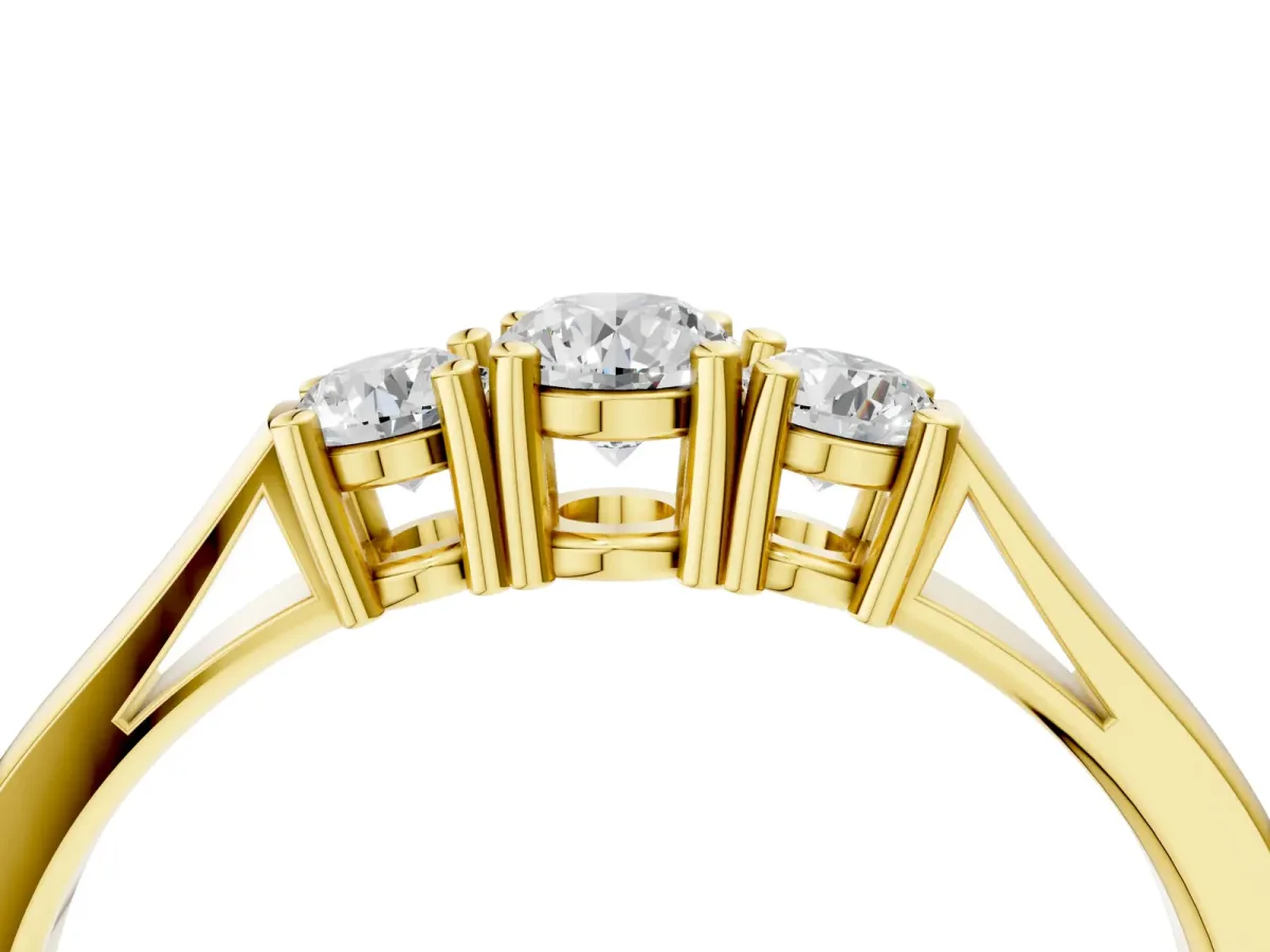 Three-Stone Round Cut Diamond Channel Set Band with Prong Setting Yellow gold