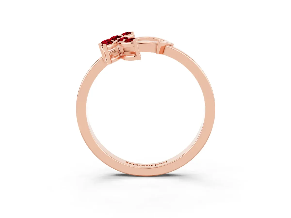 Marquise Ruby Cluster Bypass Ring with Prong Setting Rose gold