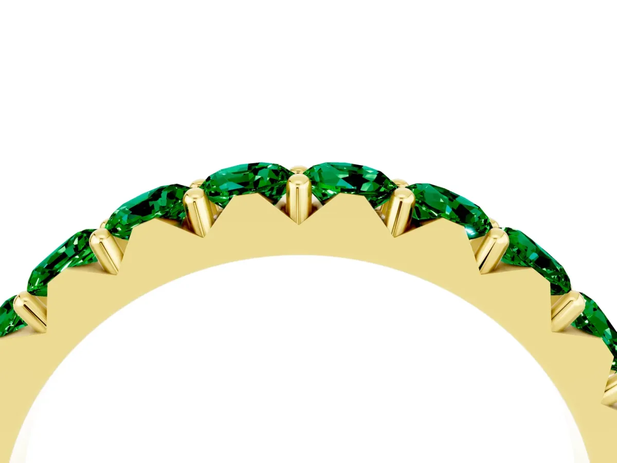Round Emerald Half Eternity Band with Classic Prong Setting Yellow gold