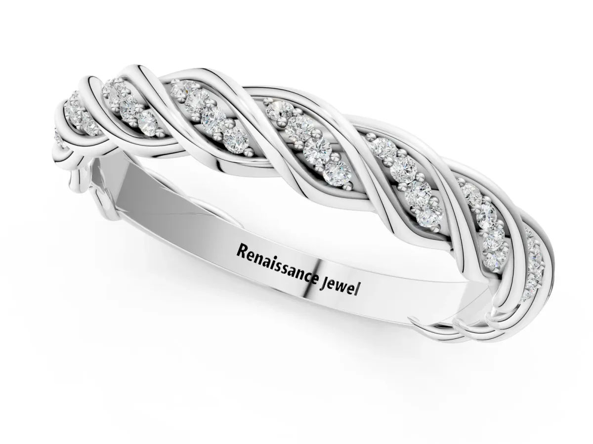 Twisted Pavé Round Diamond Eternity Band with Shared Prong Setting White gold