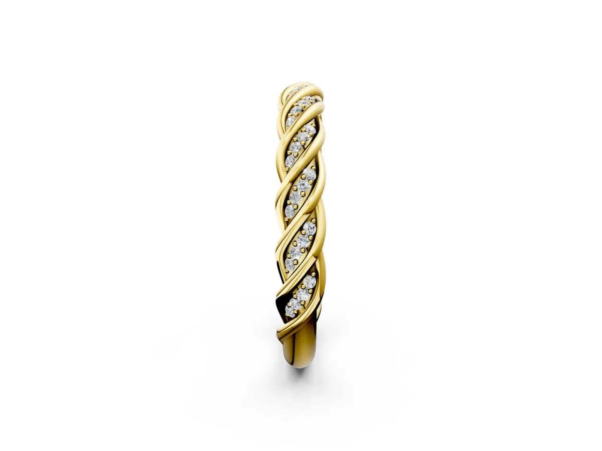 Twisted Pavé Round Diamond Eternity Band with Shared Prong Setting Yellow gold