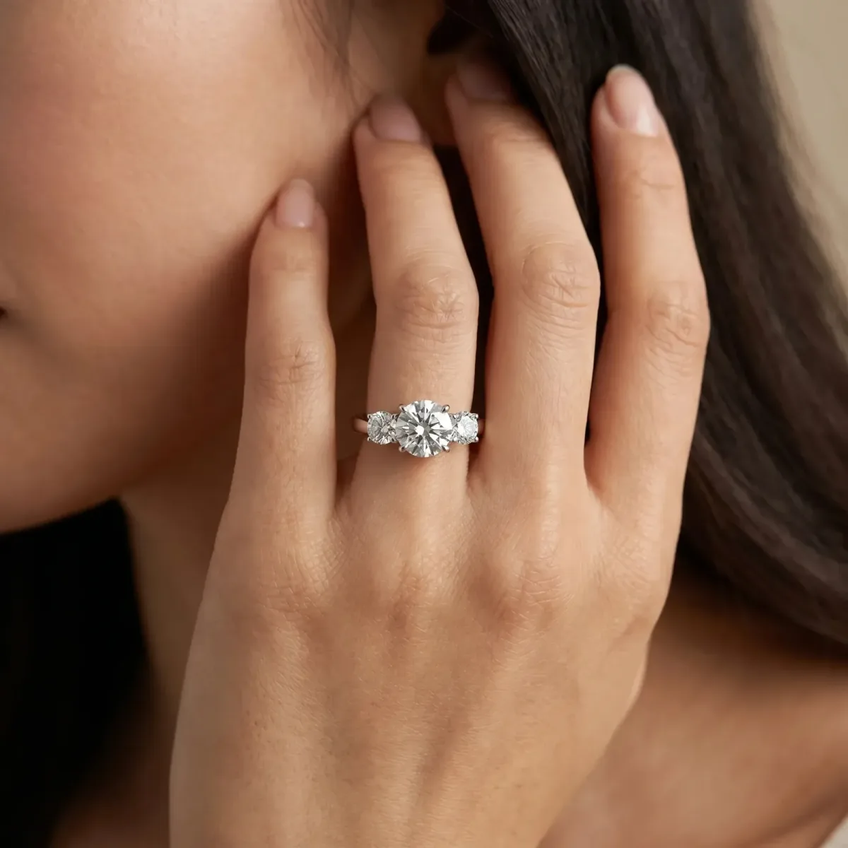 Three-Stone Round Cut Diamond Split Shank Prong Setting Ring Silver