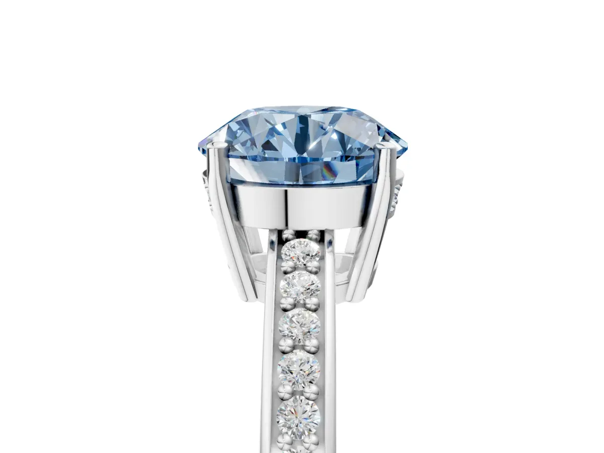 Fancy Blue Asscher Cut Solitaire Pavé Band Prong Setting Ring White gold