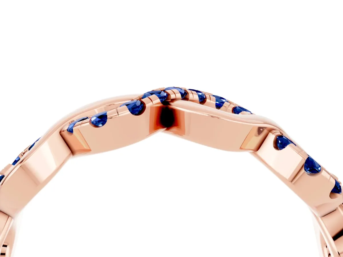 Twist Infinity Round Blue Sapphire Band with Pavé Setting Rose gold